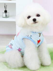 1pc Cartoon Graphic Pet Tank For Dog And Cat For Summer - Blue - View 5