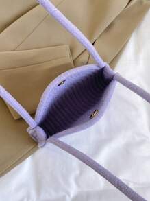 小鉤針編織袋素色紫色極簡雙把手 - 紫色 - 查看 3