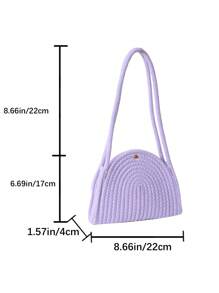 小鉤針編織袋素色紫色極簡雙把手 - 紫色 - 查看 5