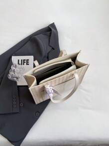 小字母圖案草編包絲巾裝飾 - 米色 - 查看 4