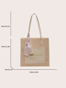 小字母圖案草編包絲巾裝飾 - 米色 - 查看 5