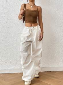 SHEIN EZwear 素色木耳邊吊帶短上衣 - 棕色 - 查看 6