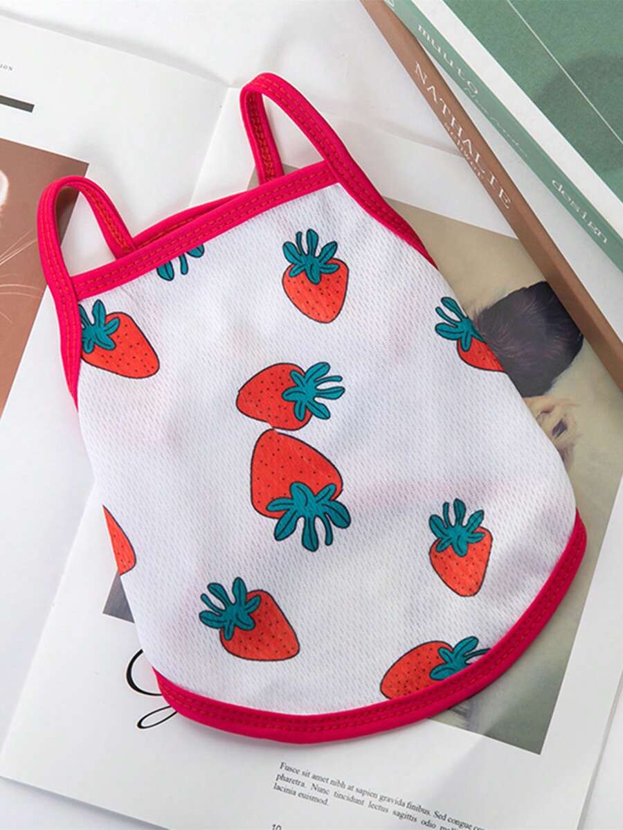 1入組草莓圖案寵物背心 - 紅色 - 查看 1