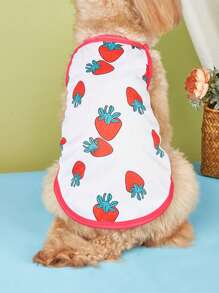 1入組草莓圖案寵物背心 - 紅色 - 查看 2