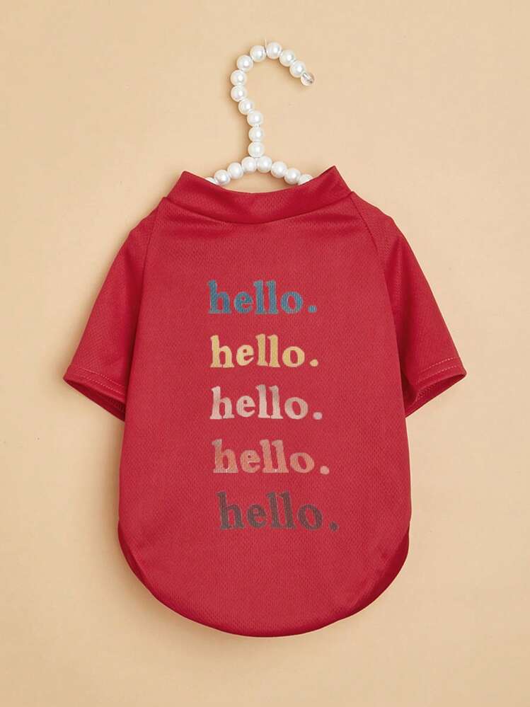 1 כיתוב אדום גרפי פוליאסטר כלב חתול חולצה לחיות מחמד, סתיו אביב - אדום - ראה 2