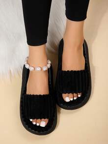 時尚黑色拖鞋極簡毛茸茸臥室拖鞋