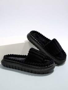 時尚黑色拖鞋極簡毛茸茸臥室拖鞋