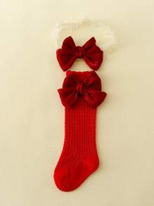 1入組嬰兒蝴蝶結裝飾髮帶和1對襪子 - 紅色 - 查看 2