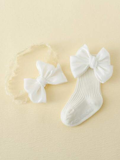 1入組嬰兒蝴蝶結裝飾髮帶和1對褲襪