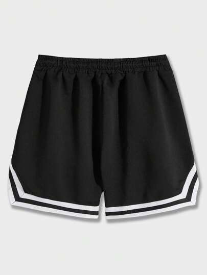 Academia Men Letter Graphic Striped Trim Drawstring Waist Basketball Shorts, School