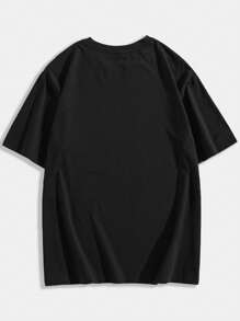 ROMWE MEN Street Life Hombres Camiseta algodón con estampado de sol y luna - Negro - Ver 2