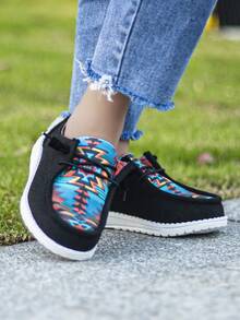 Bé trai họa tiết hình học ren lên thiết kế trượt trên giày cho ngoài trời - màu đen - Xem 2