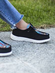 Bé trai họa tiết hình học ren lên thiết kế trượt trên giày cho ngoài trời - màu đen - Xem 3