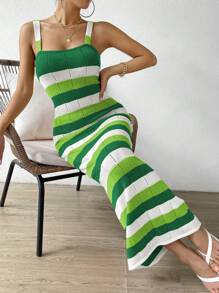 SHEIN Privé 撞色吊帶毛衣裙 - 彩色 - 查看 4