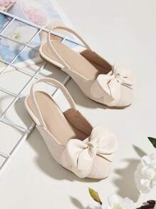 Giày Mary Janes quai ngang màu be cho trẻ em, có nơ trang trí, thích hợp cho sinh hoạt hàng ngày. - Màu be - Xem 1
