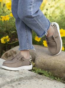 1對兒童豹紋圖案繫帶運動鞋適用於戶外 - 棕色 - 查看 1