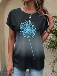 EMERY ROSE Dandelion Print Batwing Sleeve Ombre Tee - Multicolor - View 3