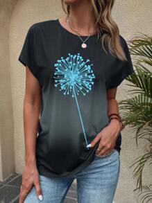 EMERY ROSE Dandelion Print Batwing Sleeve Ombre Tee - Multicolor - View 4