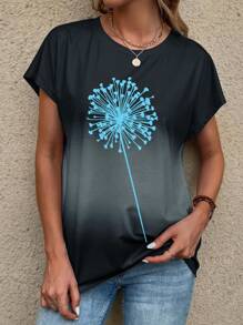 EMERY ROSE Dandelion Print Batwing Sleeve Ombre Tee - Multicolor - View 5