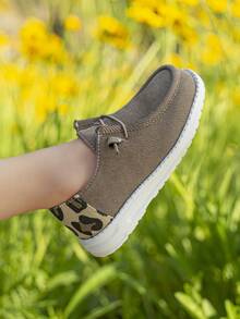 1對兒童豹紋圖案繫帶運動鞋適用於戶外 - 棕色 - 查看 5