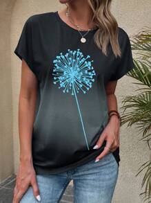 EMERY ROSE Dandelion Print Batwing Sleeve Ombre Tee - Multicolor - View 6