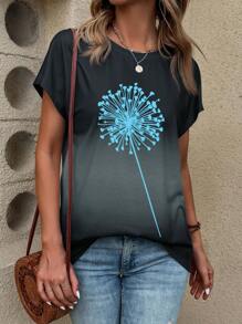 EMERY ROSE Dandelion Print Batwing Sleeve Ombre Tee - Multicolor - View 7