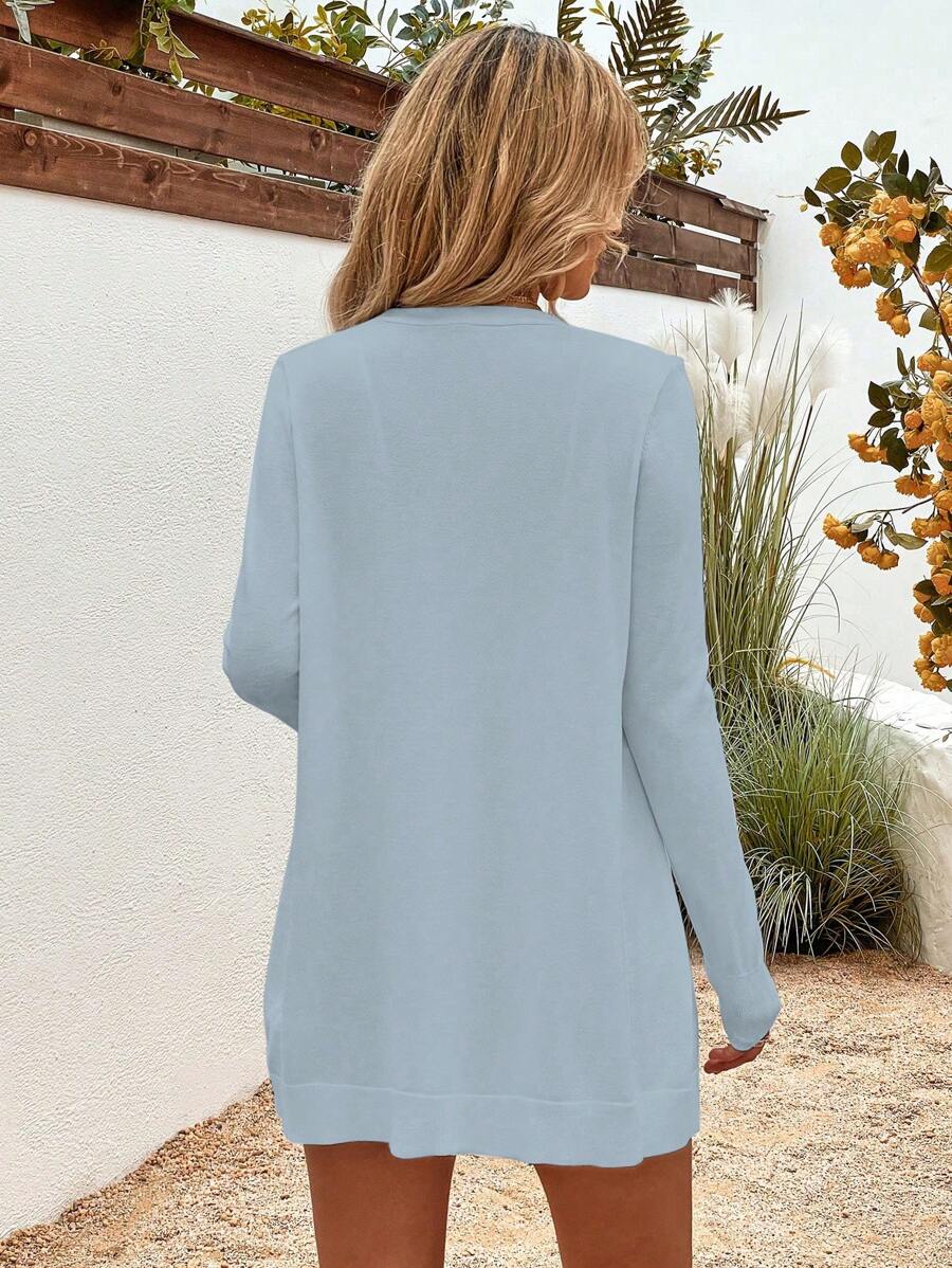 SHEIN LUNE 素色開襟開衫 - 藍色 - 查看 1