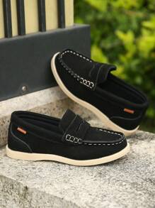 男孩針腳細節仿麂皮休閒樂福鞋適用於戶外