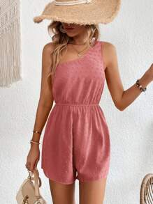 SHEIN VCAY Áo liền quần nữ màu trơn Giải trí - Bụi hồng - Xem 5