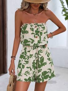 Breezaya Plants Print Tube Romper - Green - View 4