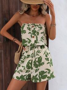 Breezaya Plants Print Tube Romper - Green - View 6