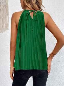 SHEIN Privé Solid Pleated Detail Halter Top - Green - View 2