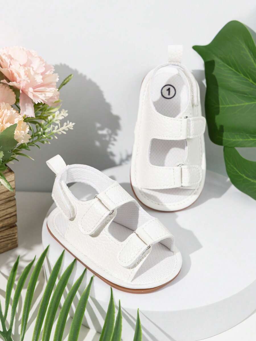 Dép quai hậu hở mũi thoáng khí họa tiết vải lanh cho bé trai sơ sinh mùa hè - trắng - Xem 1