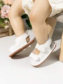 Dép quai hậu hở mũi thoáng khí họa tiết vải lanh cho bé trai sơ sinh mùa hè - trắng - Xem 2