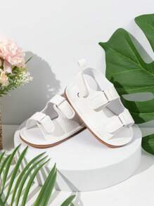 Dép quai hậu hở mũi thoáng khí họa tiết vải lanh cho bé trai sơ sinh mùa hè - trắng - Xem 4