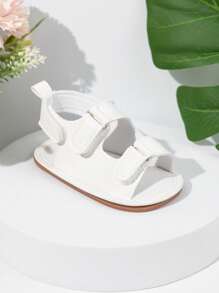 Dép quai hậu hở mũi thoáng khí họa tiết vải lanh cho bé trai sơ sinh mùa hè - trắng - Xem 5