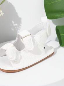 Dép quai hậu hở mũi thoáng khí họa tiết vải lanh cho bé trai sơ sinh mùa hè - trắng - Xem 6