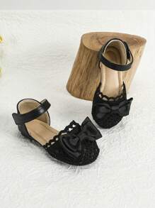 Baby Girls Bow Decor Hollow Out Scallop Trim Dây đeo mắt cá chân Căn hộ ngoài trời - màu đen - Xem 3