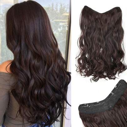 4片卷发夹式接发片，波浪形合成纤维发片，多种尺寸可选，深棕色，适合女性和女孩。