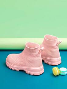 Girls Slip On High Top Sock Boots For Outdoor - Pink - View 2