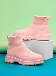 Girls Slip On High Top Sock Boots For Outdoor - Pink - View 4