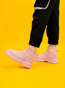 Girls Slip On High Top Sock Boots For Outdoor - Pink - View 5