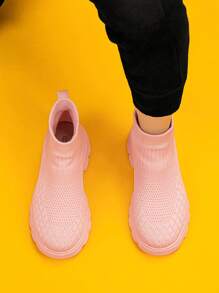 Girls Slip On High Top Sock Boots For Outdoor - Pink - View 8