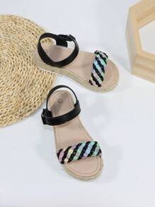 女孩編織設計編織踝帶平底涼鞋適合夏天