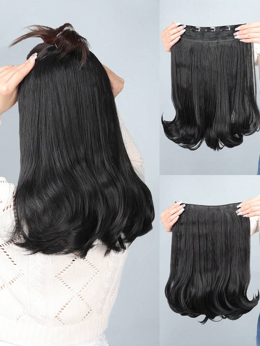 夾片短卷合成纖維接髮 - 黑色 - 查看 1