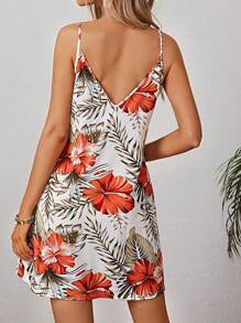 SHEIN VCAY Vestido de tirantes con estampado tropical con abertura delantera - Blanco - Ver 2
