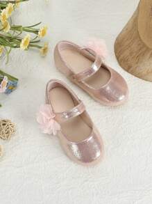 Baby Girls Flower Decor Metallic Mary Jane Flats For Outdoor - Pink - View 7