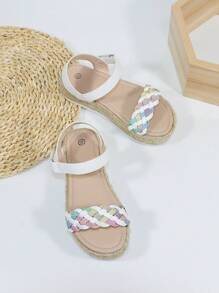 Girls Braided Detail Espadrille Sole Vacation Ankle Strap Sandals For Summer - Multicolor - View 2