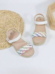 Girls Braided Detail Espadrille Sole Vacation Ankle Strap Sandals For Summer - Multicolor - View 4