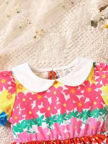 SHEIN Đầm em bé Tương phản ren Hoa Tất cả trên in - Nhiều màu - Xem 3